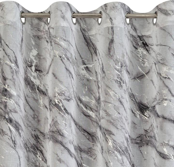 Actual product image Eurofirany Lightweight fabric curtain with silver marble pattern, white, silver-coloured, 140 x 270 cm, (140 x 270 cm)