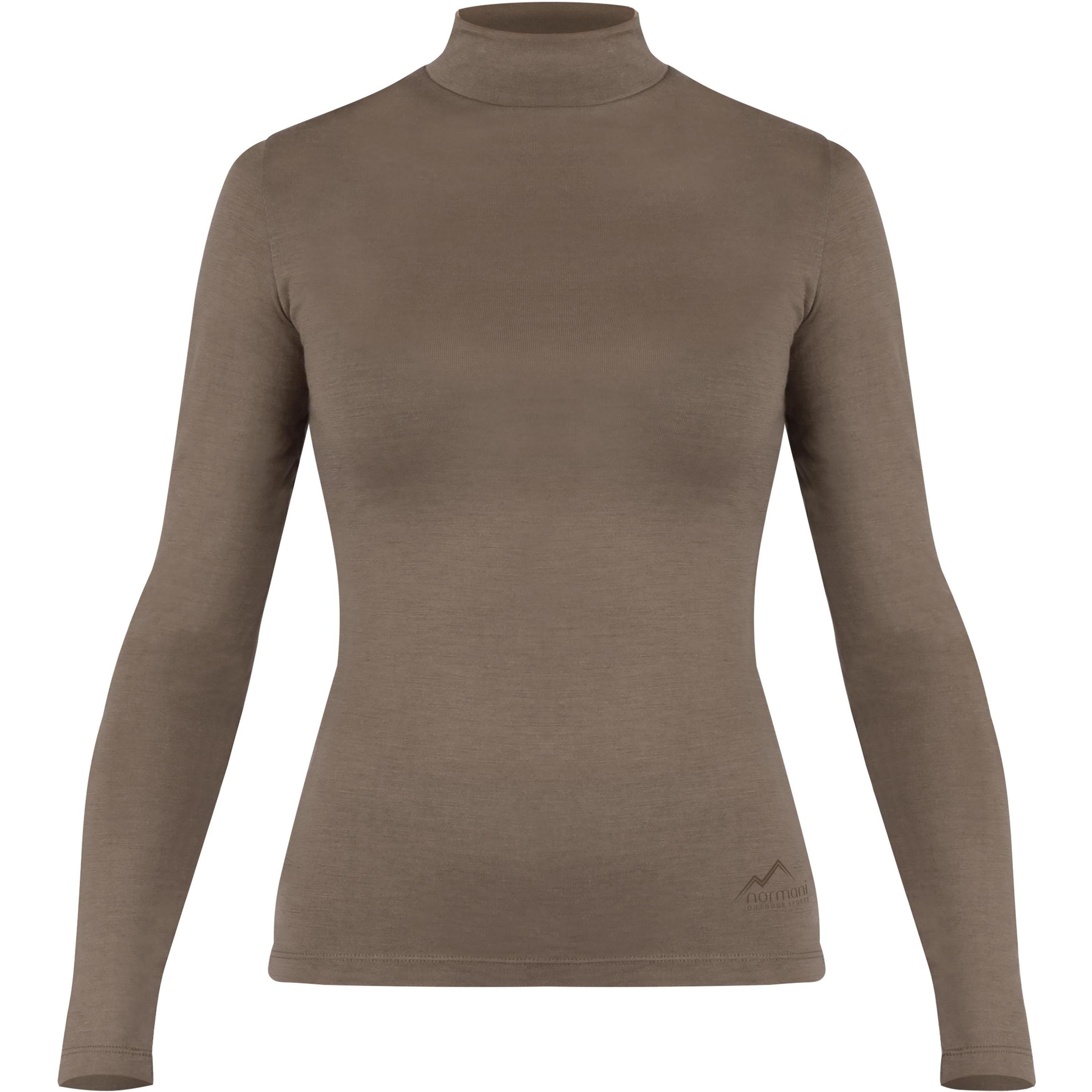 Normani, Damen, Funktionsshirt, Damen Merino Longsleeve mit Stehkragen „Romsey" - 9561 (XXL), Braun, XXL