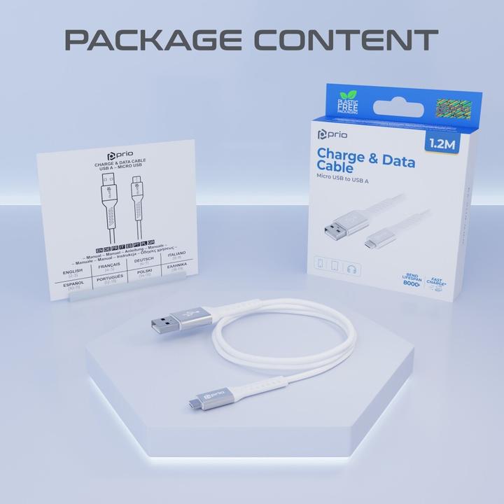Actual product image prio Lade- & Datenkabel Micro USB auf USB A 1,2m weiss (1.20 m, USB 2.0, 15 W)