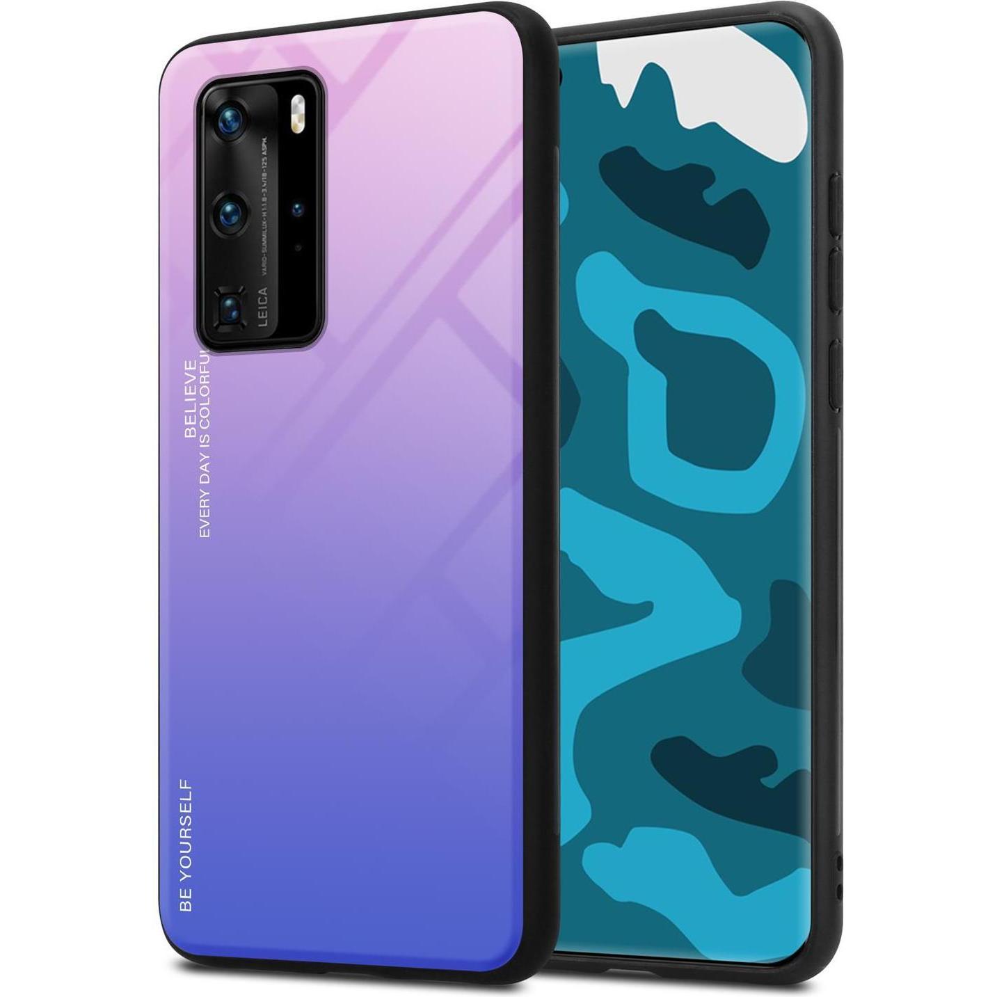 Cadorabo TPU 2 Farben Glas Cover (Huawei P40 Pro+), Smartphone Hülle, Schwarz