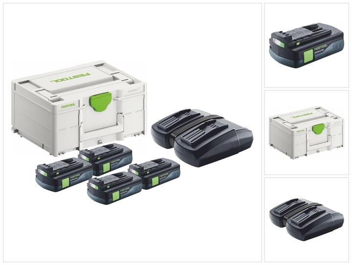 Festool Energie Set 4x BP 18 Li 3,0 C Akku 18 V 3,0 Ah / 3000 mAh Li-Ion ( 4x 577658 ) + TCL 6 DUO (18 V)