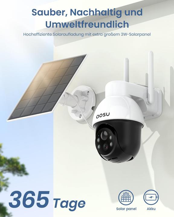 Actual product image Aosu 2K Solar Überwachungskamera mit 360°-Sicht (2304 x 1296 Pixels)