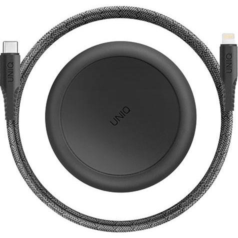 Uniq cavo MFI Halo USB-C-Lightning 18W nylonowy zwijany 1,2m czarny/nero notte (1.20 m, USB 3.2 Gen 1, 18 W), Cavo USB