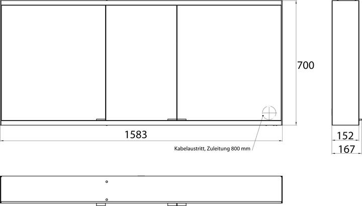 Produktbild Emco prime 2 Facelift Lichtspiegelschrank, 1600 mm, 3 Türen, mit verspiegelten Seitenwänden, Aufpu (158.50 x 15.20 x 70 cm)