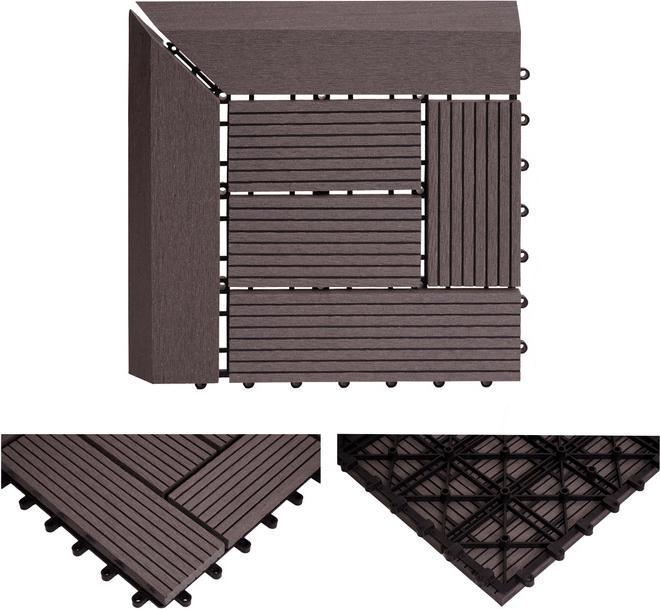 Image du produit Swisshandel24 WPC Carrelage d'angle Rhône + finition, Terrasse aspect bois, 30x30cm Premium Angle, Gris décalé (1 x, 30 x 30 cm)
