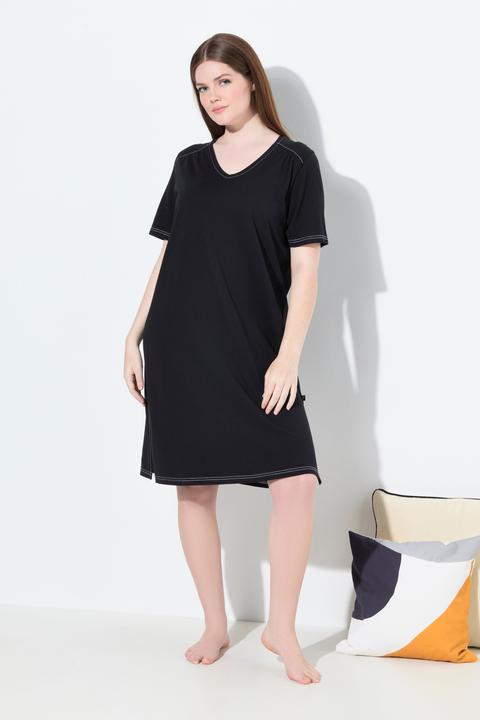 Produktbild Ulla Popken Bigshirts, 2er-Pack, Blätter/uni, V-Ausschnitt, Halbarm (58)