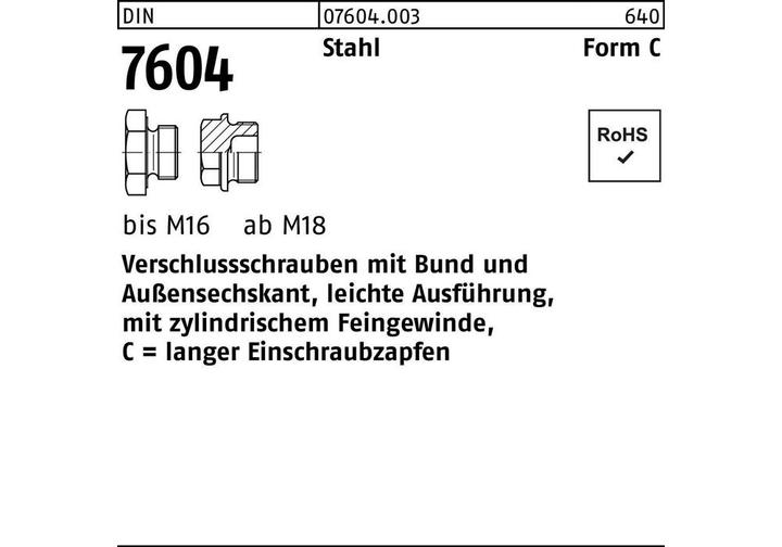 Screw plug DIN 7604 with collar CM 30 x 1.5 steel