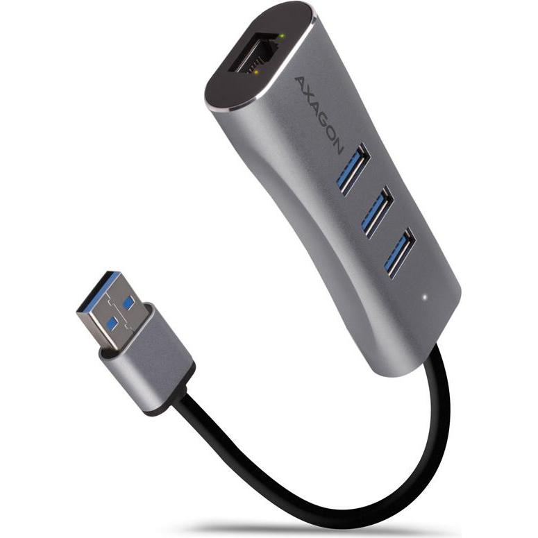 Axagon HUB USB 1x RJ-45 + 3x USB-A 3.2 Gen1 (HMA-GL3AP) (USB-A), Dockingstation + USB Hub, Silber