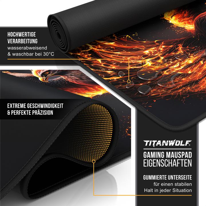 Actual product image Titanwolf Mauspad XXXL Gaming Mousepad 1200 x 600 x 3 mm, Schreibtischauflage, abwaschbar, JapanInk Painting