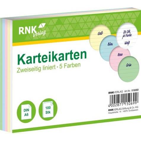 Rnk, Karteikarten, Karteikarten liniert A6 (A6, 205 g/m², 100 x)