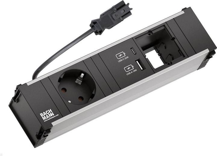 Produktbild Bachmann CONI 3-fach Modulträger, 1x Steckdose, 1x USB-A/C Charger, 1x CM (912.167) (1x, CEE 7/3)