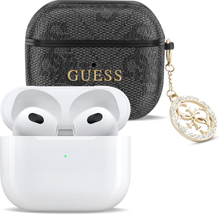 Guess Coque pour Airpods 3 4G Script avec breloque scintillante ornée de strass (Manchon pour casque d'écoute)