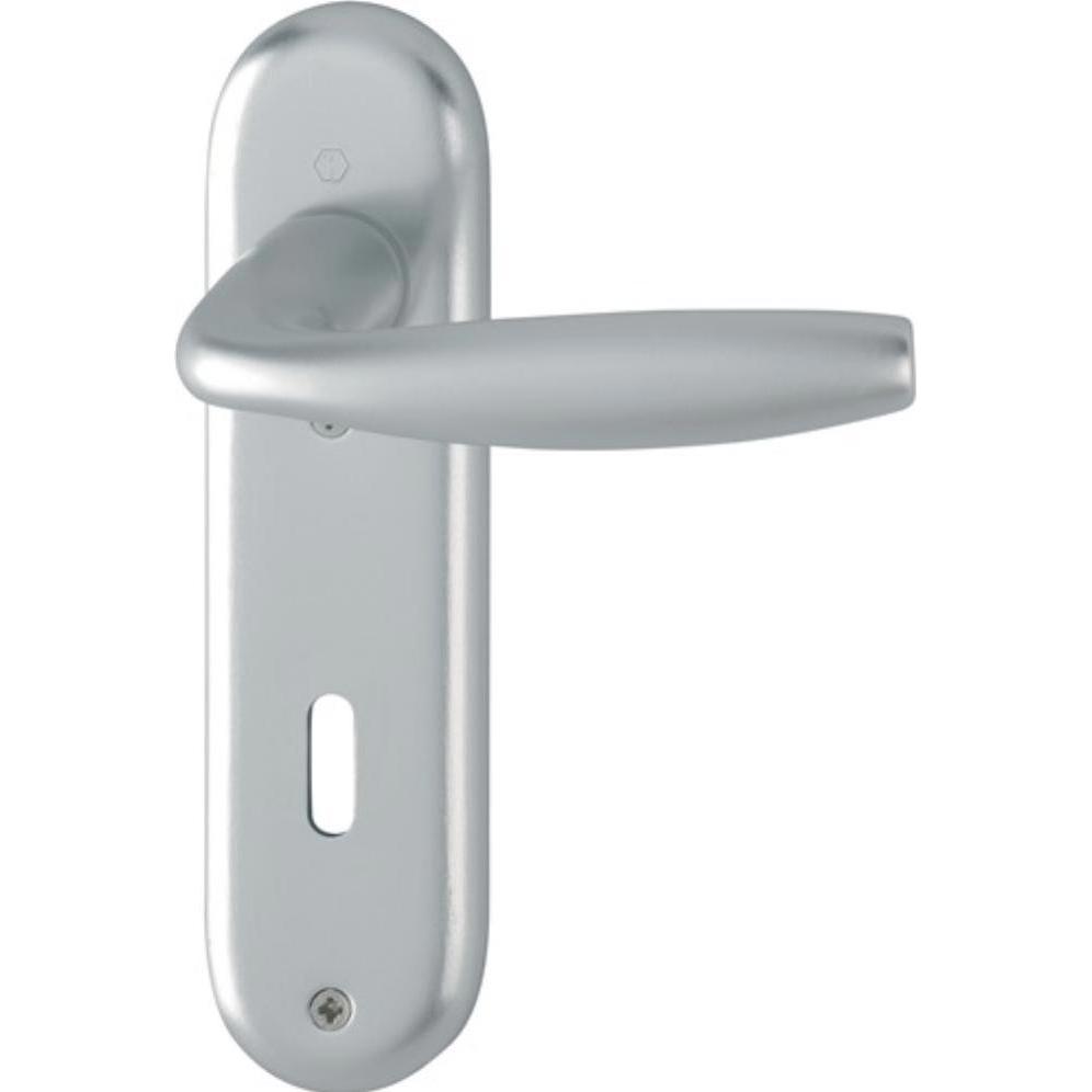 Hoppe, Türgriff + Fenstergriff, Kurzschildgarnitur New York 1810/273KP Aluminium F1 OB abgerundet Drückergarnitur (Türga...