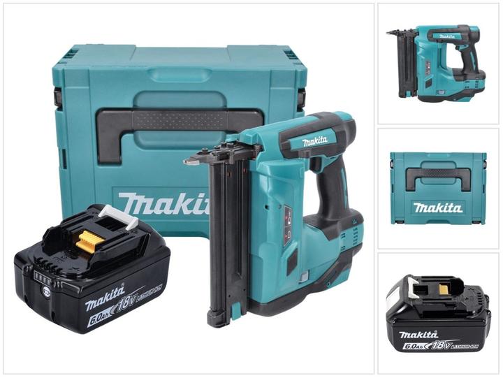 1x Makita DBN 500 cordless upright nailer 18 V, 1x Makita BL 1860 B 18 V 6.0 Ah rechargeable battery with LED display ( 197422-4 ), 1x Makita Makpac, 1x universal insert, without charger