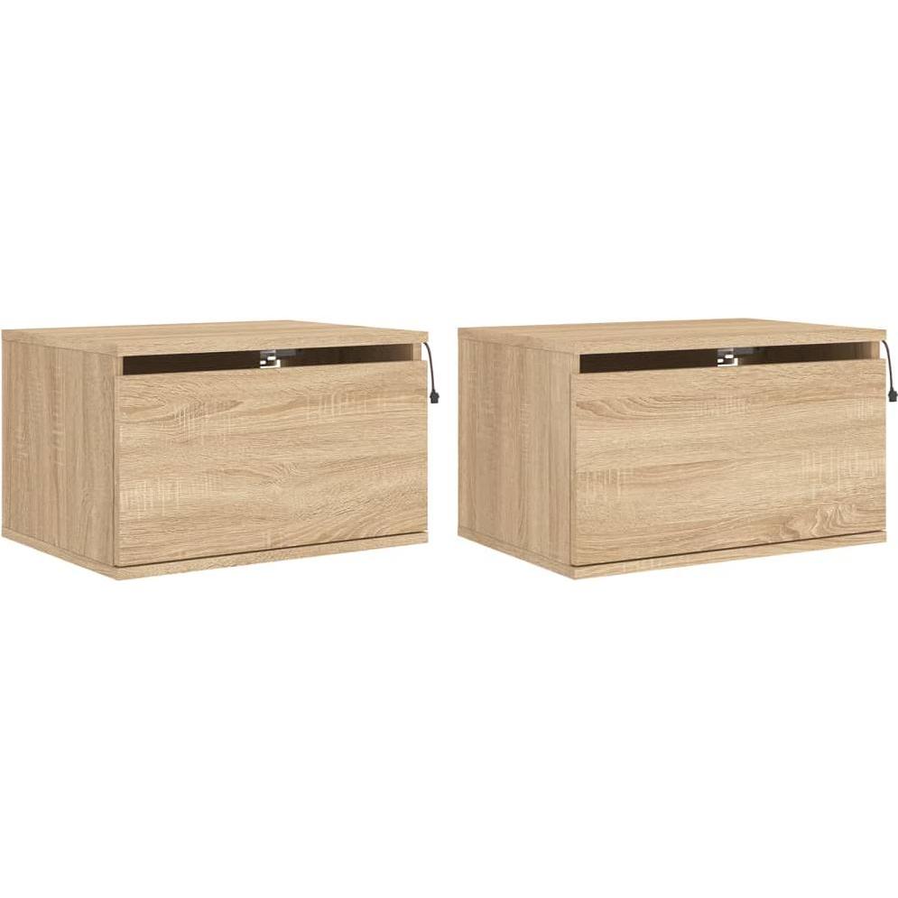 VidaXL, Nachttisch, Wand-Nachttische mit LED-Leuchten 2 Stk (50 x 36 x 30 cm)