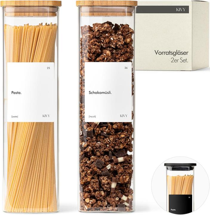 Kivy Vorratsglas-Set (2x 1800ml) mit Etiketten (1.80 l)
