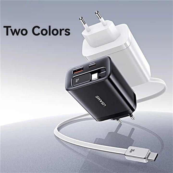 Image du produit Usams CC296 30W Fast Charger With Retractable Type-C Cable (EU) - Xiang Series White (30 W, 2 ports)
