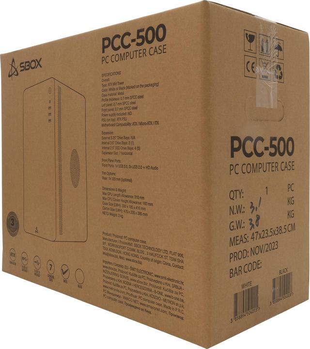Actual product image Sbox PCC-500 White ATX (ATX, ITX, mATX)