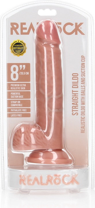 Actual product image RealRock Straight Realistic Dildo with Balls and Suction Cup - 8"/ 20.5 cm