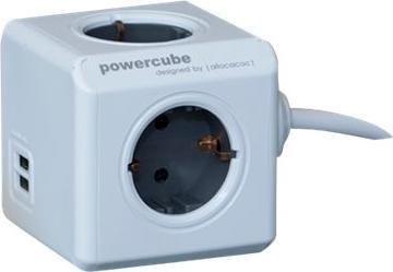 Actual product image Allocacoc PowerCube Extended, power distribution unit with USB ports, 4 sockets, 1.5m, white/grey (4 x, CEE 7/3, 1.50 m)