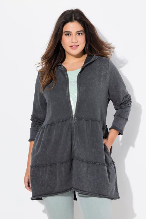 Produktbild Ulla Popken Long-Hoodiejacke, Vintage-Look, A-Linie, Kapuze (46, 48)