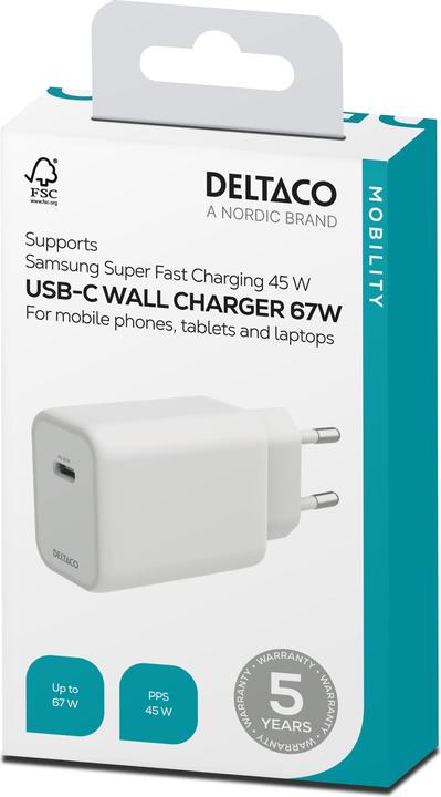 Actual product image Deltaco Wall Charger 240W, 67W 1x-USB-C, fastcharge (67 W)