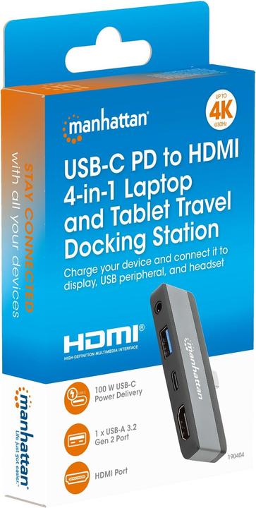 Immagine prodotto Manhattan Docking station mobile da USB-C PD a HDMI 4-in-1 per computer portatili e tablet (USB-C, 4 porte)