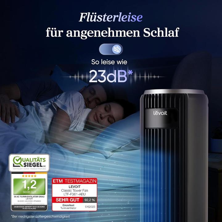 Actual product image Levoit Leiser Turmventilator mit Fernbedienung und Timer (23 dB)