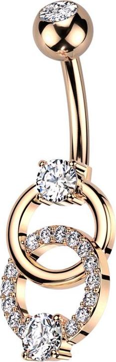 Produktbild Star Piercing Banane rosegold mit Kugel rosegold Kristall silber und Doppelring mit Kristallen silber (Messing, Chirurgenstahl 316L)