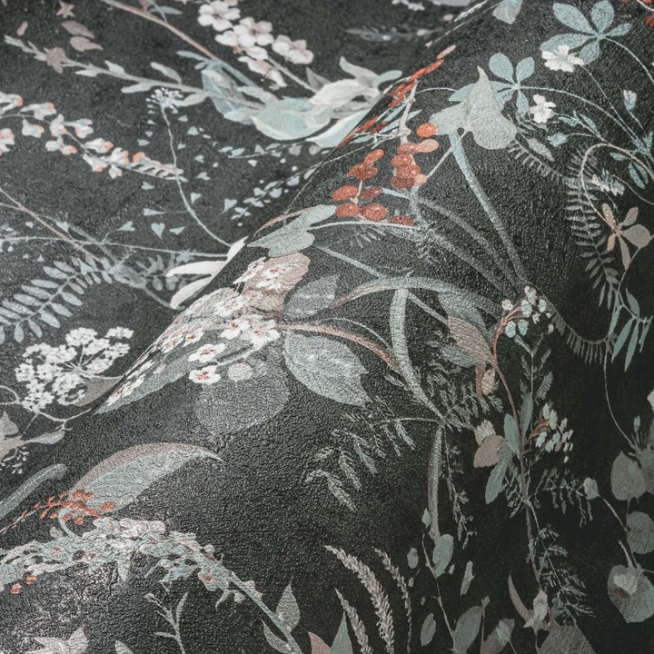 Produktbild A.S. Création Tapete floral Blumen Schwarz Rot Vintage Blumentapete Wohnzimmer Vliestapete (53 x 1005 cm)