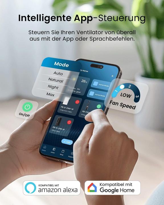 Produktbild Breeze Rotorloser Smart Home Turmventilator mit WLAN, LED Display (62 dB)