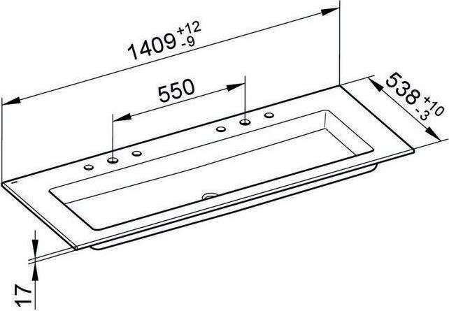 Produktbild Keuco Keramik-Doppelwaschtisch ROYAL 60 1409x17x538mm m 2x3L-Boh we (538 mm, 1409 mm)