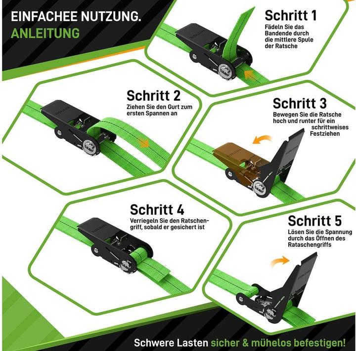 Produktbild Hardtwerk Spanngurte mit Ratschen 4 Stück, 6 Meter, Grün