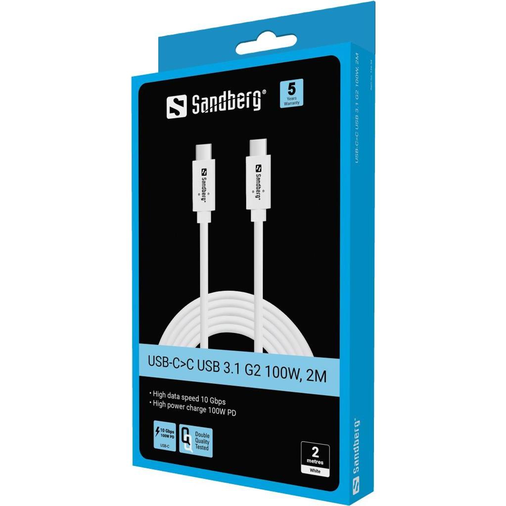 Thumbnail - Sandberg USB-C>C USB 3.1 G2 100W, 2M (2 m, USB 3.2 Gen 2), USB Kabel