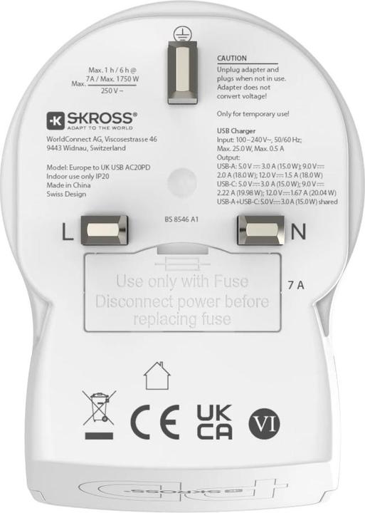 Actual product image Hama Reiseadapter, EU to UK USB-C (PD), 20 W