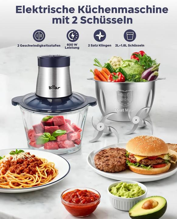 Actual product image Bear Rock Elektrischer Zerkleinerer & Fleischwolf (2000 ml, 600 W)
