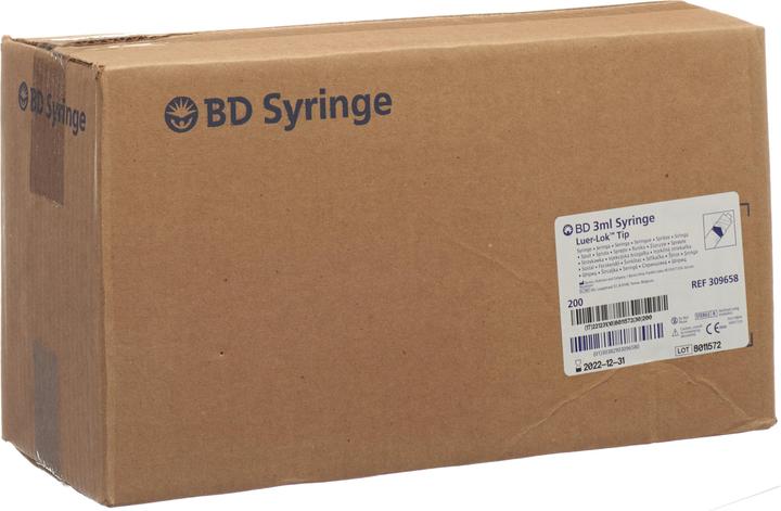 DQB X Seringue BD PLASTIPAK 3ml 3-pièces Luer-Lok centré, 200 pièces