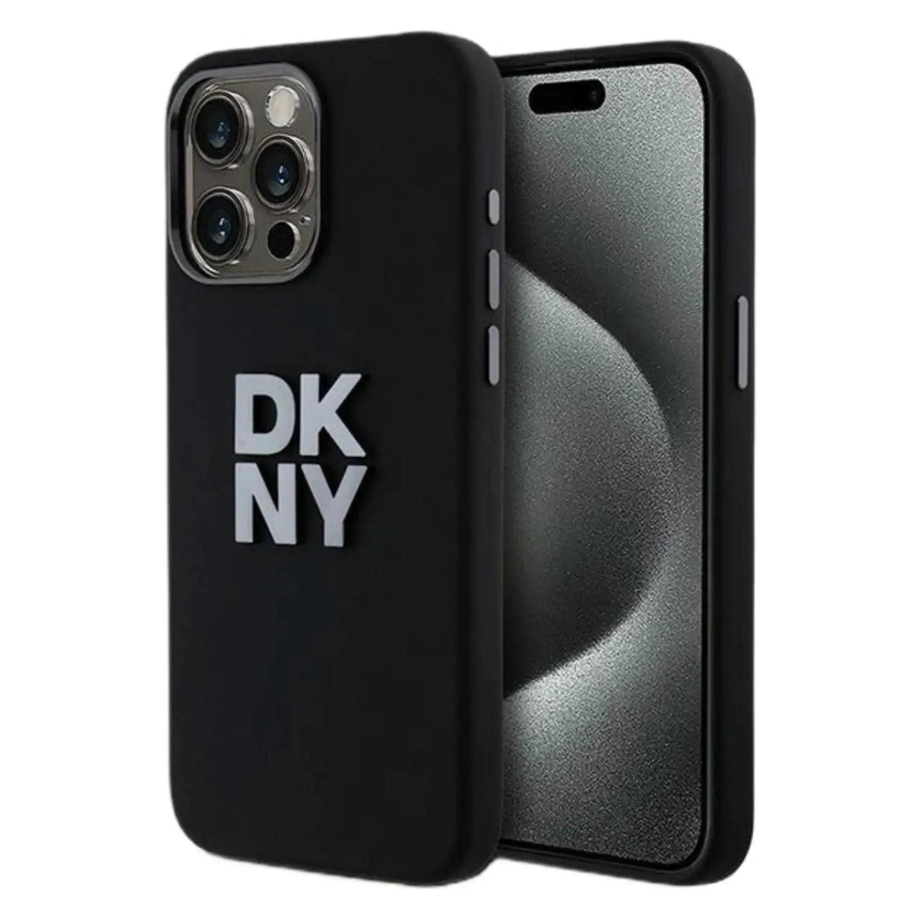 Dkny DKHCP15XSMCBSK IPhone 15 Pro Max 6, 7" Czarny/zwart Hardcase Vloeibaar Siliconen Metalen Logo (Apple IPhone 15 Pro Max), Smartphonehoes, Zwart