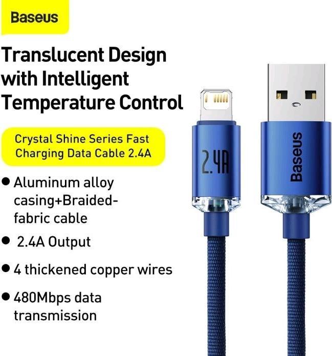 Produktbild Baseus Crystal Shine Series Fast Charging Data Cable USB to iP 2.4A 1.2m Blue (1.20 m)