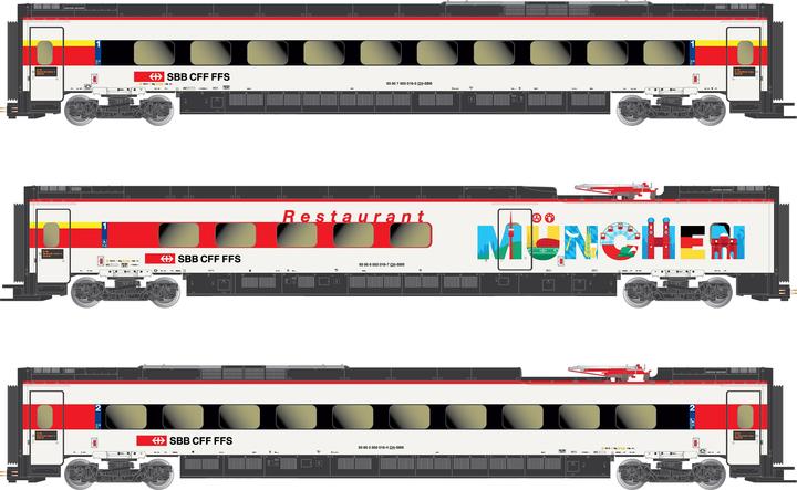 Arnold Set di 3 carrozze SBB RABe 503 018 Astoro Monaco-ZH (Traccia VI)