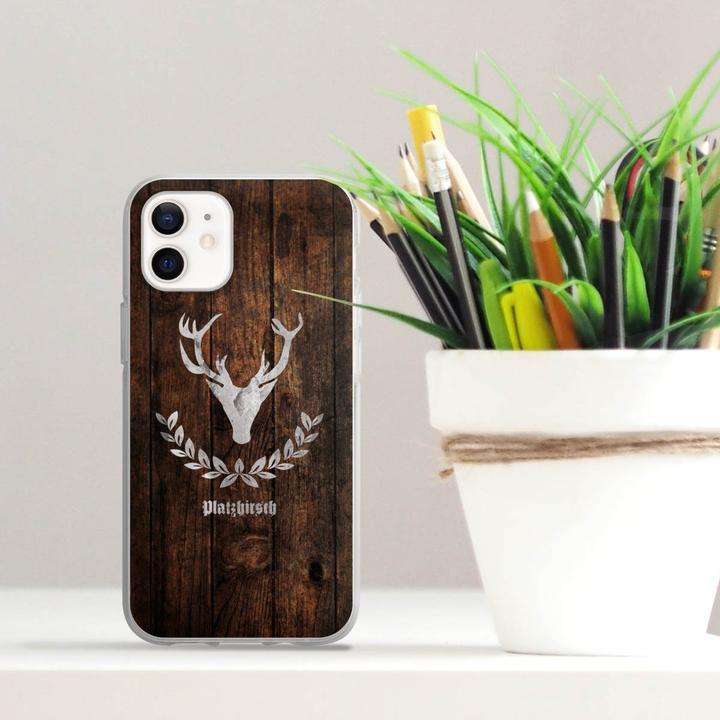 Produktbild DeinDesign Silikon Hülle für Apple iPhone 12 Handyhülle Case Smartphone Schutzhülle Hirsch Holz Holzoptik (Apple iPhone 12)