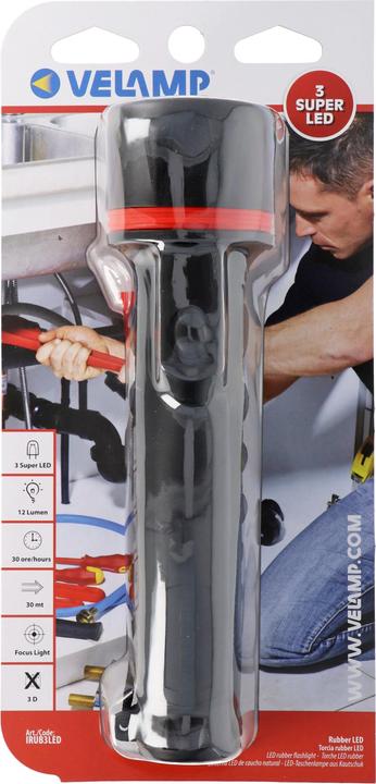Actual product image Velamp LED Gummi-Taschenlampe, wasserdicht, mit Handschlaufe (27 cm, 12 lm)