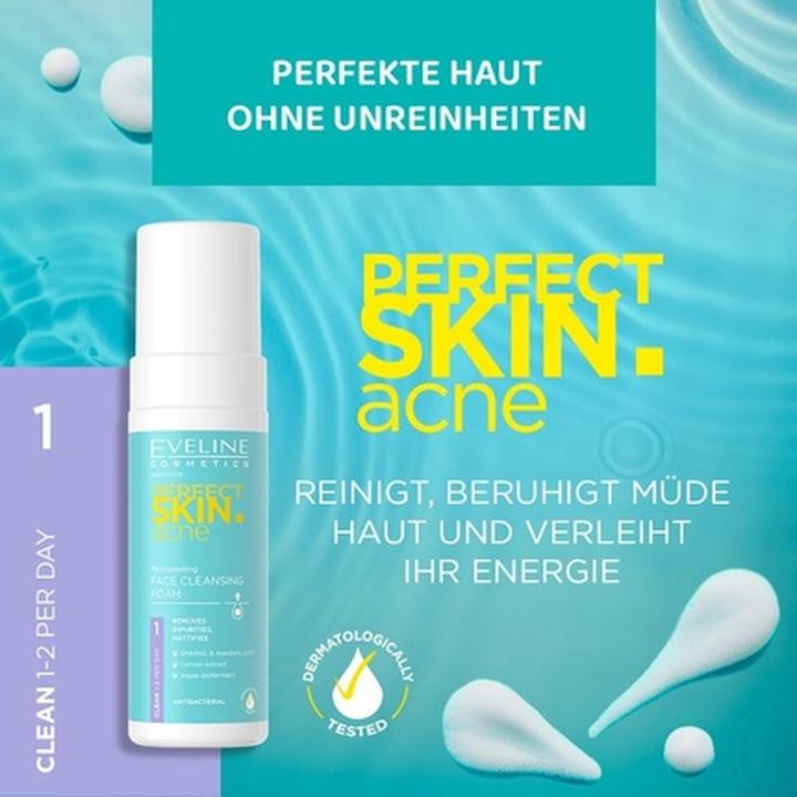 Actual product image Eveline Perfect Skin.Acne Micro-Peeling Cleansing Foam For Face Cleansing 150Ml (Cleansing Foam, 150 ml)