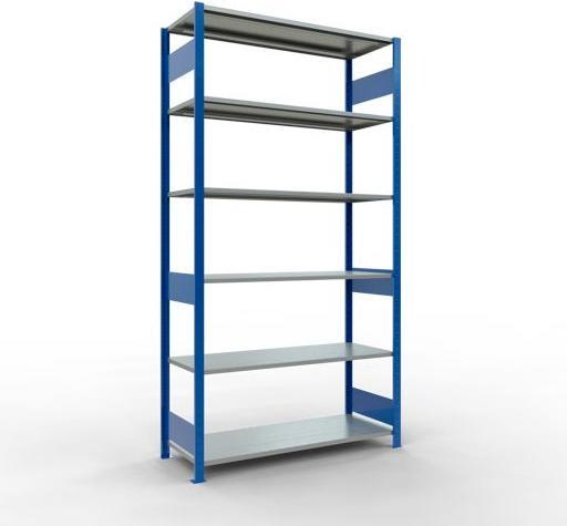 Sistema di scaffalature di base senza viti MULTIplus150 con ripiani di lunghezza