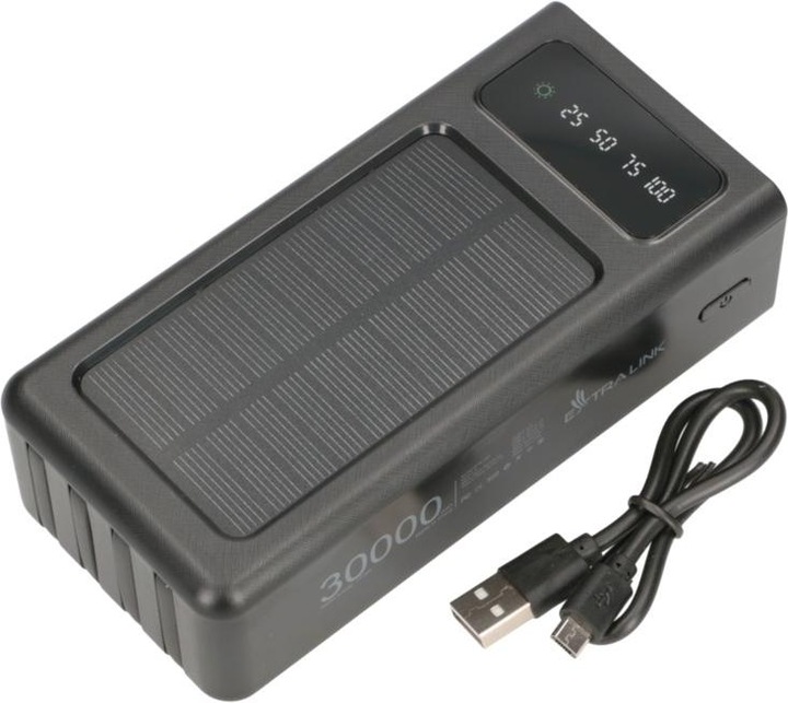 Produktbild Extralink EPB-093 30000mAh Czarny | Powerbank | Solar Power bank, USB-C (30000 mAh, 10 W, 111 Wh)