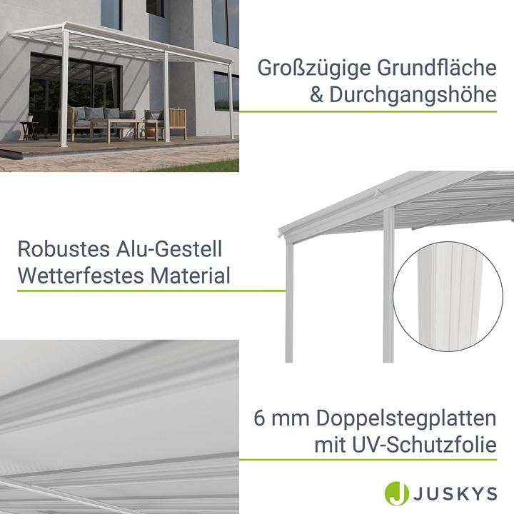Image du produit Juskys Aluminium Terrassendach Borneo 5,5x3m mit Doppelsteg-Platten - Weiss