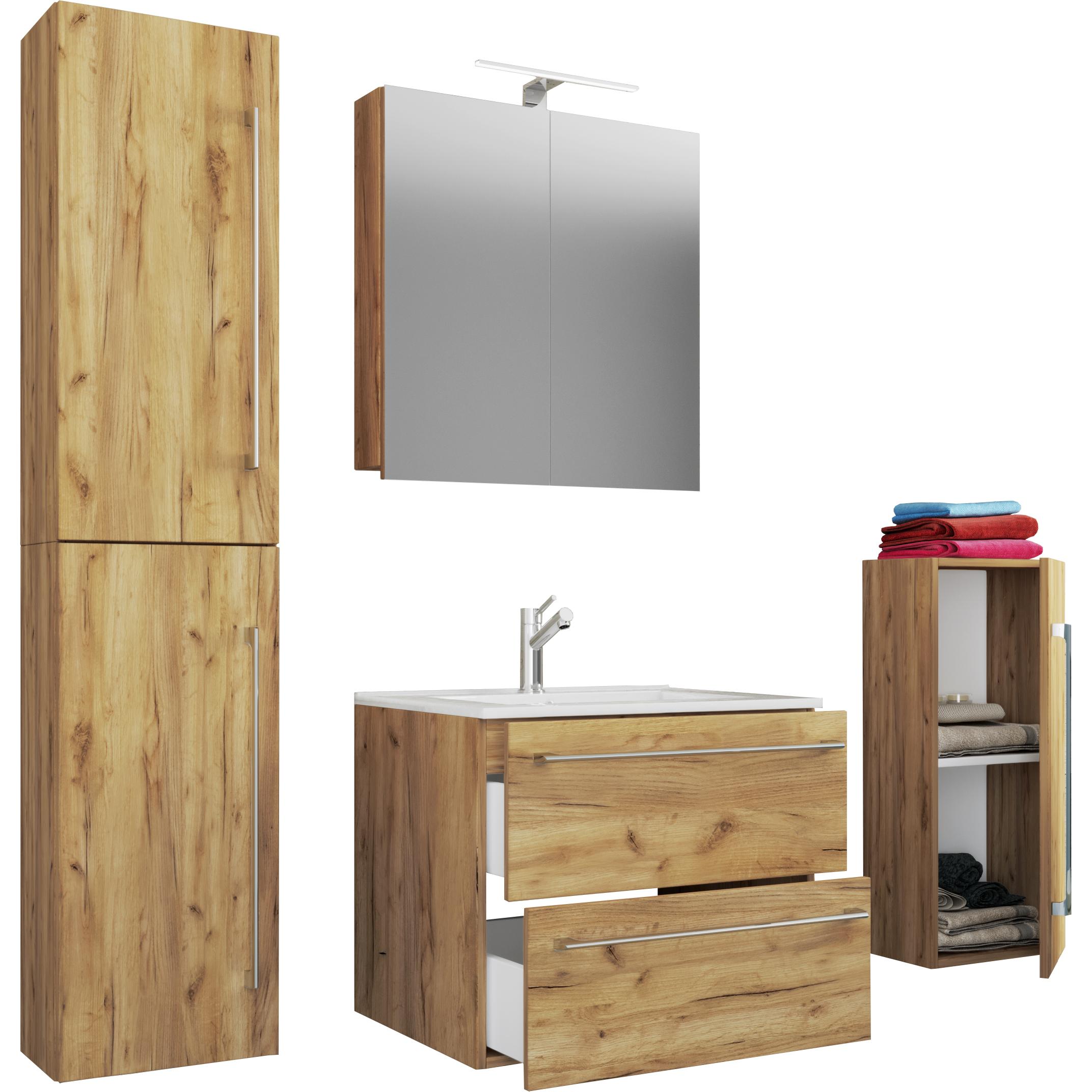 VCM, Badmöbelset, 5.-tlg. Waschplatz Waschtisch Badinos 2 Schubladen Spiegelschrank