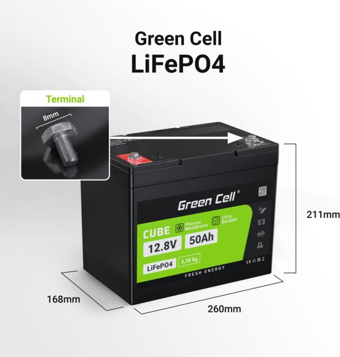 Immagine prodotto GreenCell Batteria per camper e barche fotovoltaiche (12.80 V, 50 Ah)