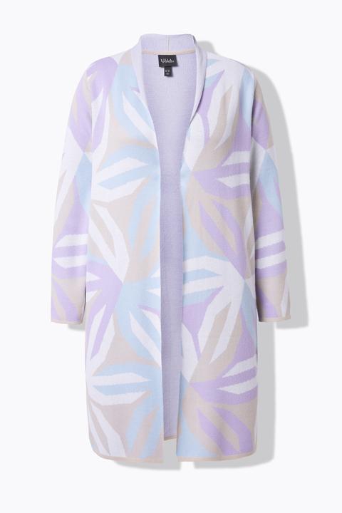 Produktbild Ulla Popken Long-Strickjacke, grafisches Muster, Stehkragen, Langarm (54)