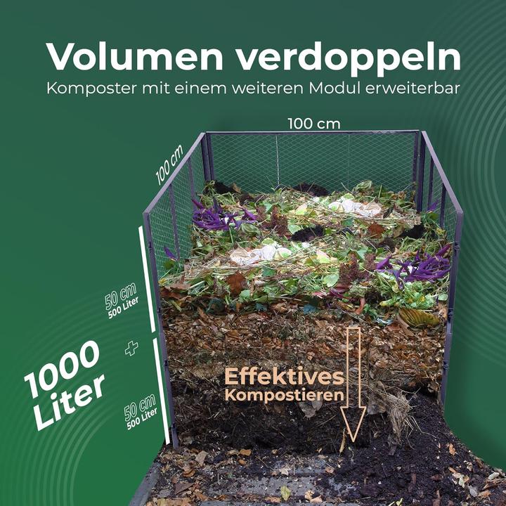Actual product image Novatool Garten-Komposter Metall 100x100x50 cm + Deckel oder Boden, mit erweiterbarem Stecksytem, pu (500 l)